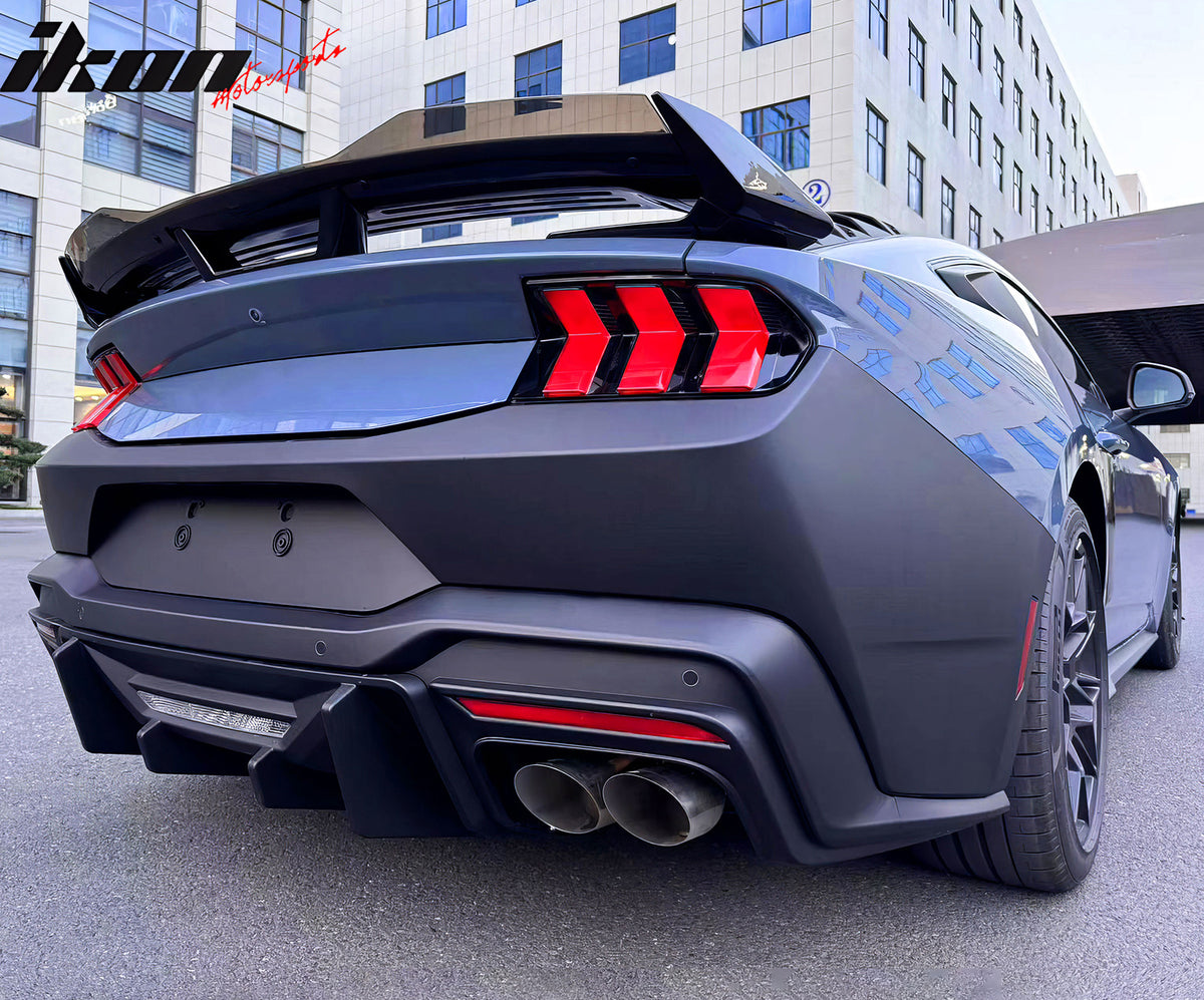 Fits 24-26 Ford Mustang Dark Horse Gloss Black Trunk Spoiler W/ Gurney Glap ABS