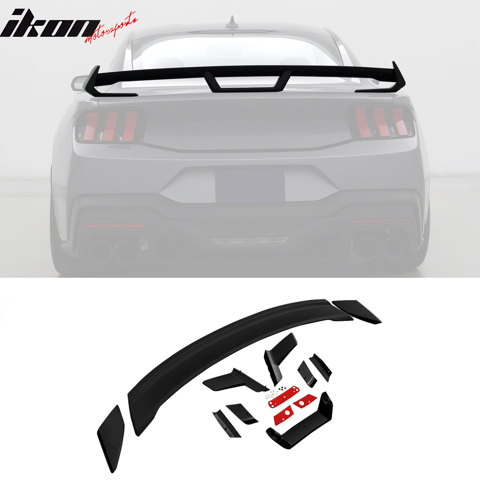 Fits 24-26 Ford Mustang Dark Horse Gloss Black Trunk Spoiler W/ Gurney Glap ABS