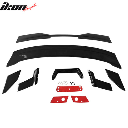 Fits 24-26 Ford Mustang Dark Horse Gloss Black Trunk Spoiler W/ Gurney Glap ABS