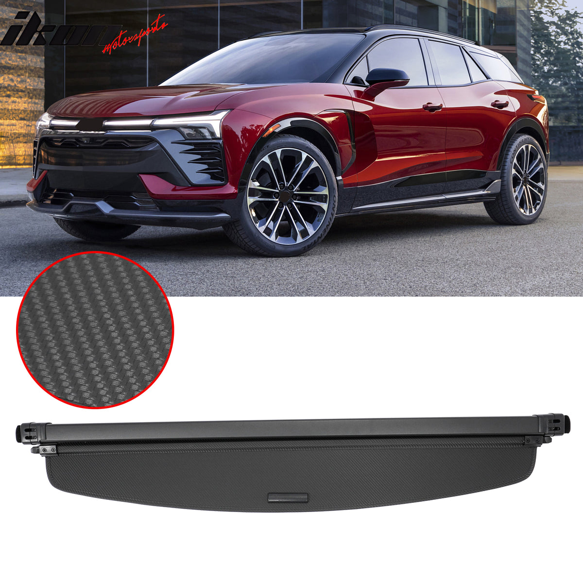 IKON MOTORSPORTS, Rear Retractable Cargo Cover, Compatible with 2024-2026 Honda Prologue & Chevrolet Blazer EV, Trunk Security Luggage Shield Shade