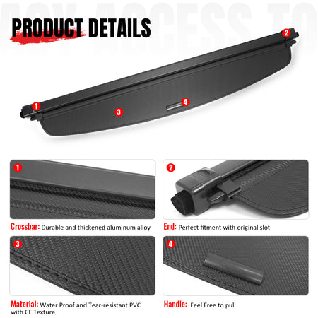 IKON MOTORSPORTS, Rear Retractable Cargo Cover, Compatible with 2024-2026 Honda Prologue & Chevrolet Blazer EV, Trunk Security Luggage Shield Shade