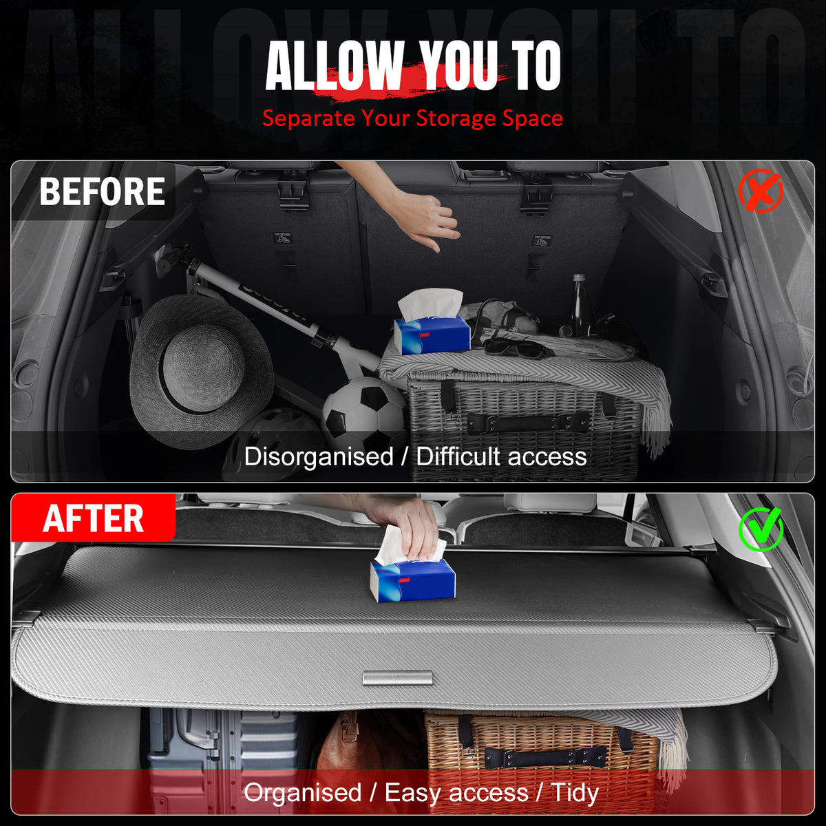 IKON MOTORSPORTS, Rear Retractable Cargo Cover, Compatible with 2024-2026 Honda Prologue & Chevrolet Blazer EV, Trunk Security Luggage Shield Shade