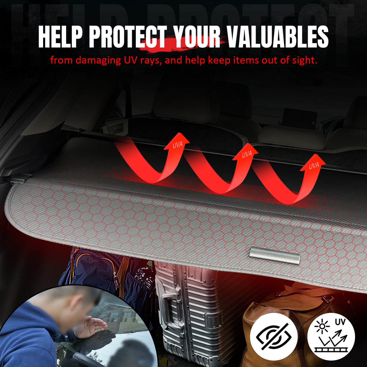 IKON MOTORSPORTS, Rear Retractable Cargo Cover, Compatible with 2024-2026 Honda Prologue & Chevrolet Blazer EV, Trunk Security Luggage Shield Shade