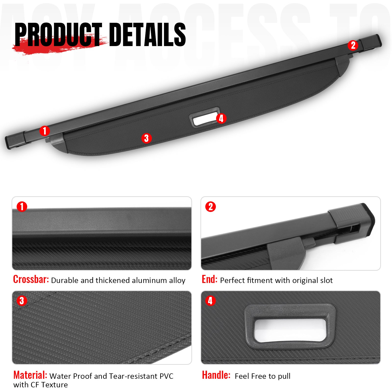 Fits 24-26 Kia EV9 Retractable Cargo Cover Rear Trunk Shade Carbon Fiber Texture