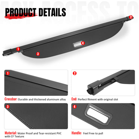 Fits 24-26 Traverse Acadia Enclave Carbon Fiber Texture Cargo Cover+Backrest Mat