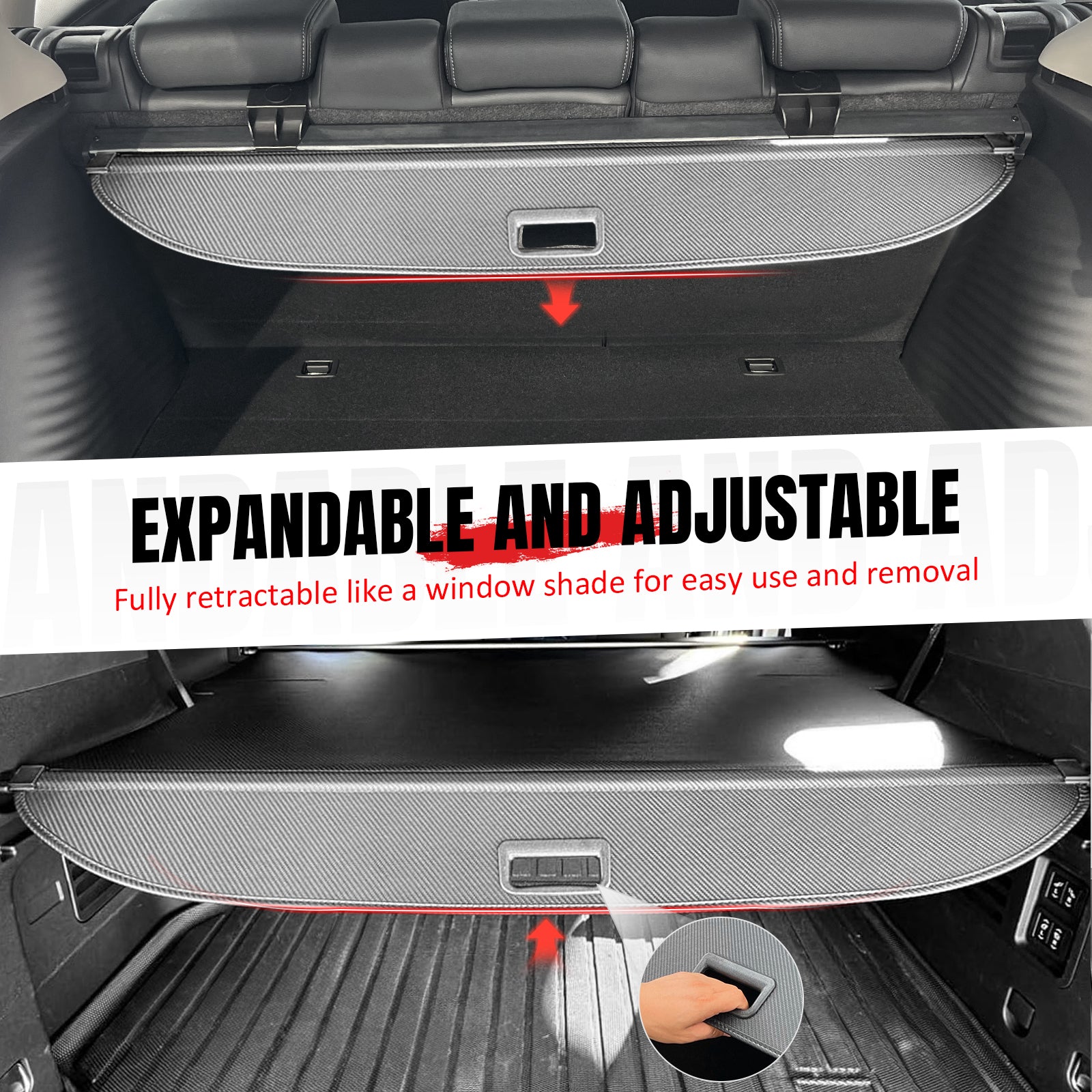 Fits 24-26 Chevy Traverse Acadia Buick Enclave Cargo Cover Carbon Fiber Texture