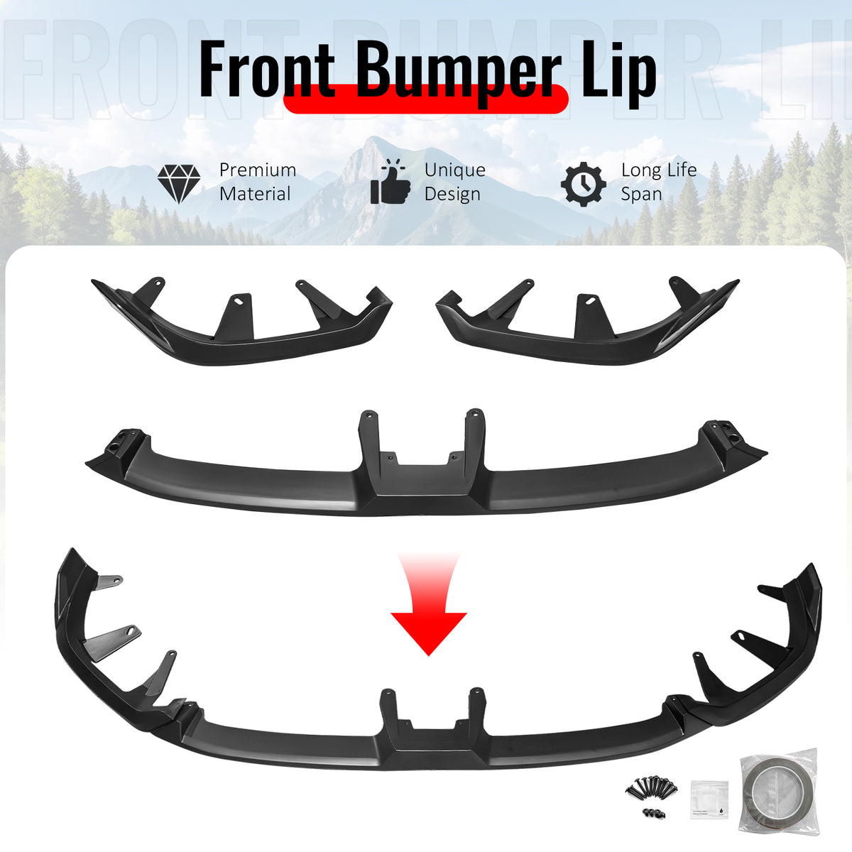 Fits 24-26 BMW G60 5 Series & i5 IKON Front Bumper Lip Spoiler Matte Black 3PCS