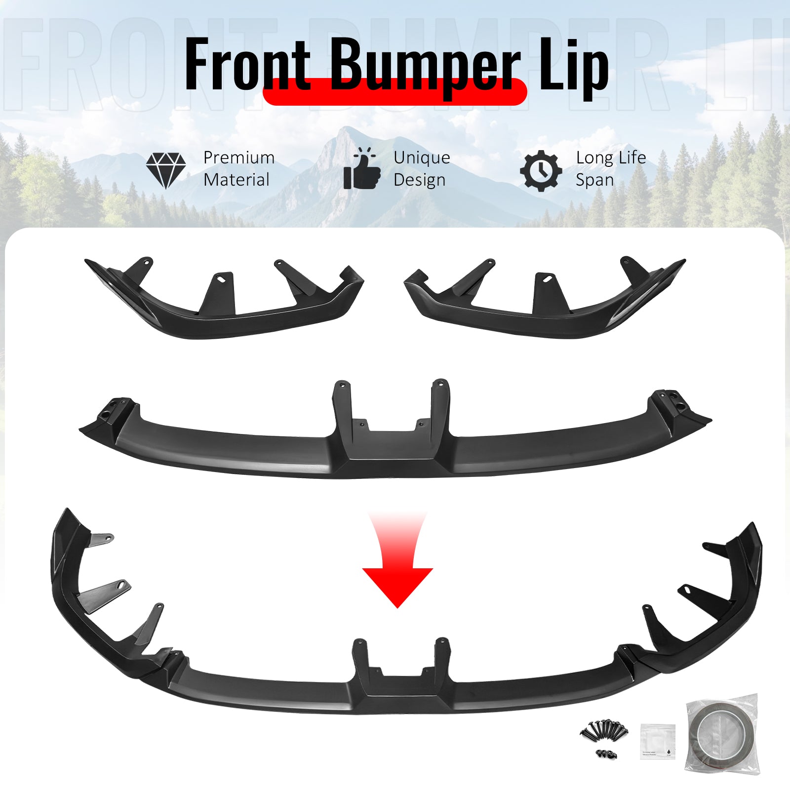 Fits 24-26 BMW G60 5 Series & i5 IKON Front Bumper Lip Spoiler Matte Black 3PCS