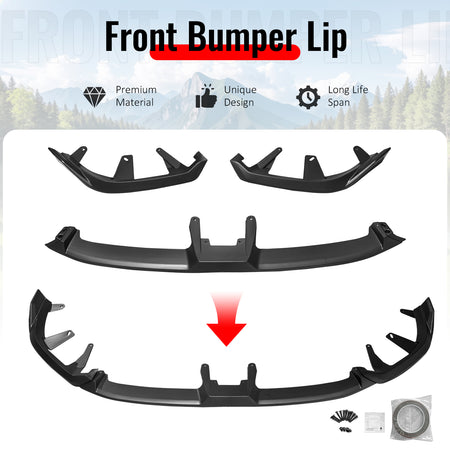 Fits 24-26 BMW G60 5 Series & i5 IKON Front Bumper Lip Spoiler Matte Black 3PCS