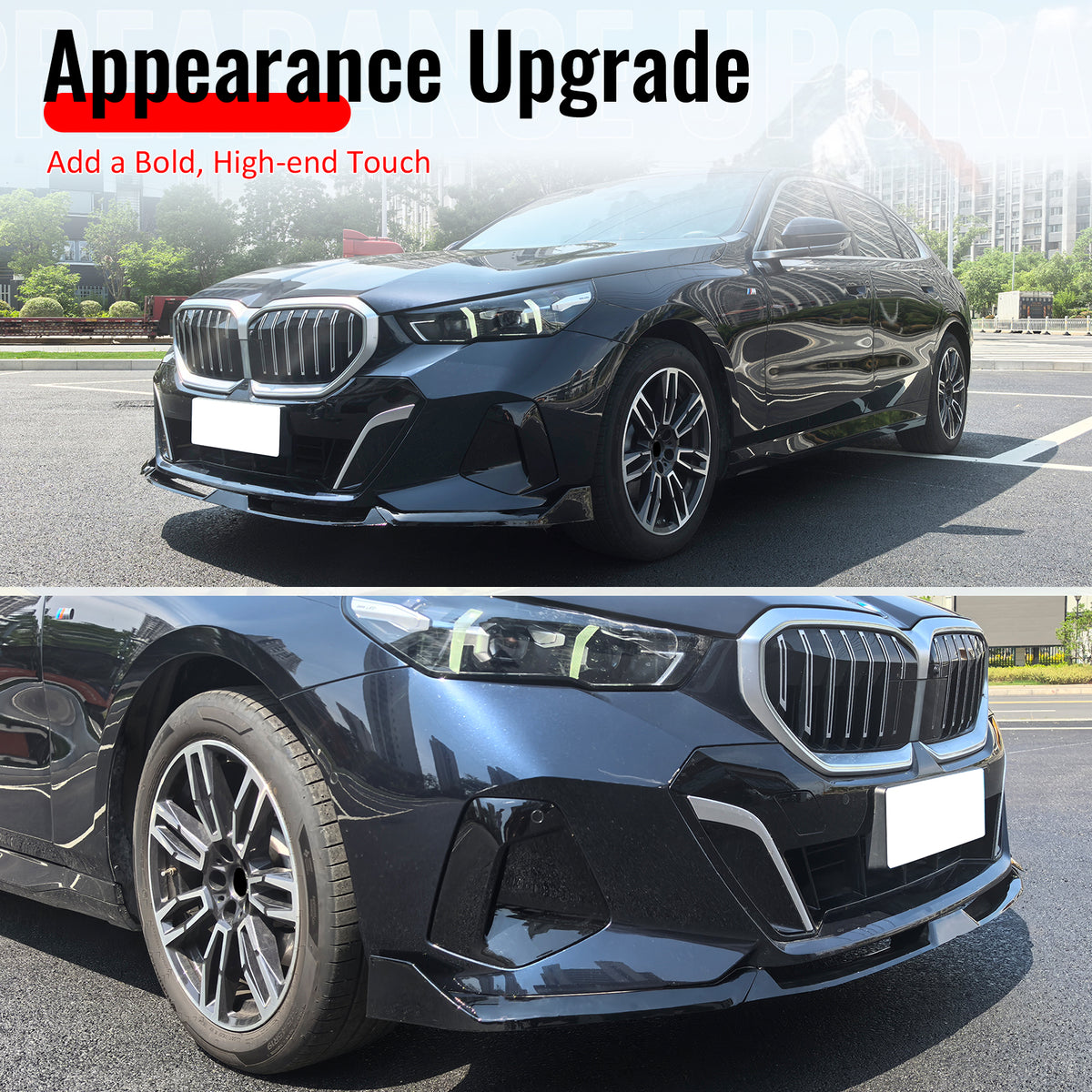 Fits 24-26 BMW G60 5 Series & i5 IKON Front Bumper Lip Spoiler Matte Black 3PCS