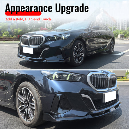 Fits 24-26 BMW G60 5 Series & i5 IKON Front Bumper Lip Spoiler Matte Black 3PCS