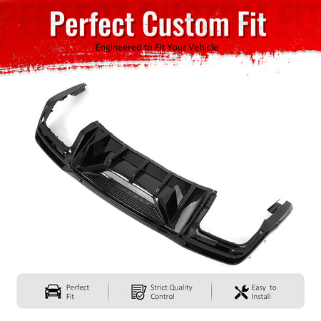 IKON MOTORSPORTS Rear Diffuser, Compatible with 2024-2026 Ford Mustang Dark Horse, Speed Style Gloss Black PP Polypropylene Shark Fin Rear Bumper Valance Spoiler, Air Dam Chin Splitter Molding 1PC