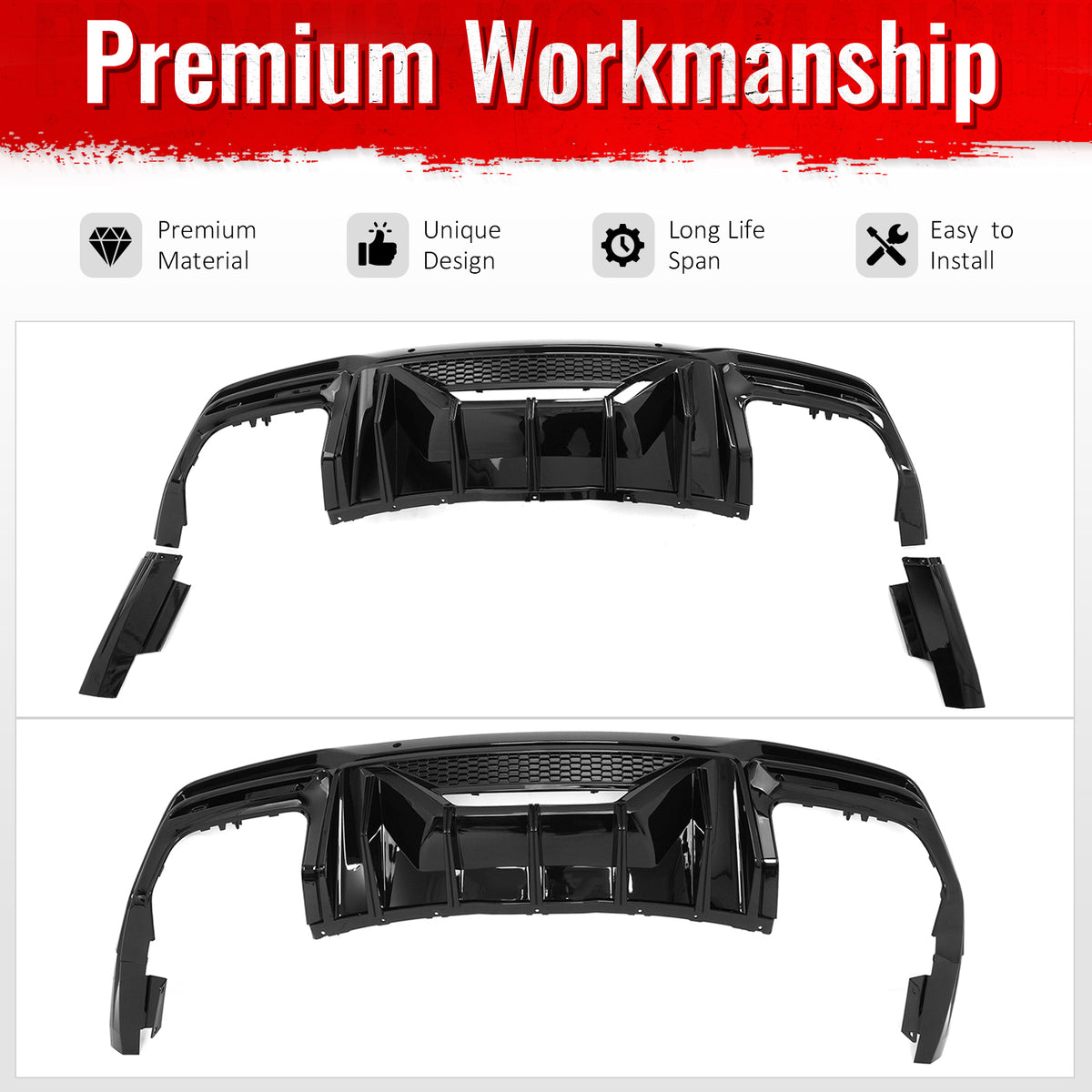 Fits 24-26 Ford Mustang Dark Horse Rear Bumper Diffuser Speed Style Gloss Black