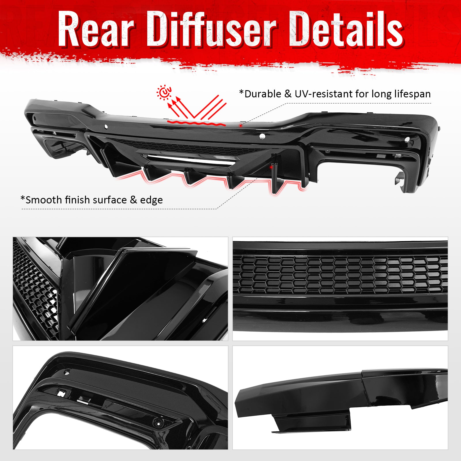 Fits 24-26 Ford Mustang Dark Horse Rear Bumper Diffuser Speed Style Gloss Black