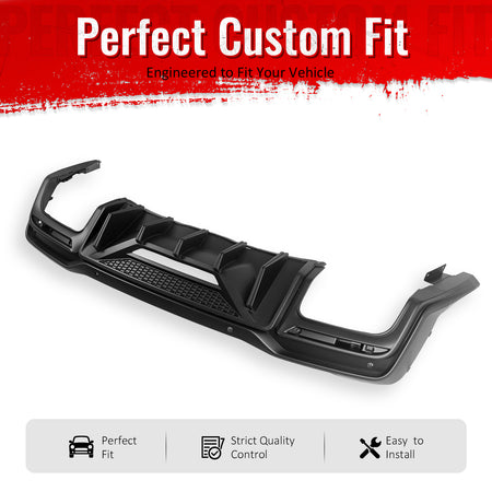 IKON MOTORSPORTS Rear Diffuser, Compatible with 2024-2026 Ford Mustang Dark Horse, Speed Style Matte Black PP Polypropylene Shark Fin Rear Bumper Valance Spoiler, Air Dam Chin Splitter Molding 1PC