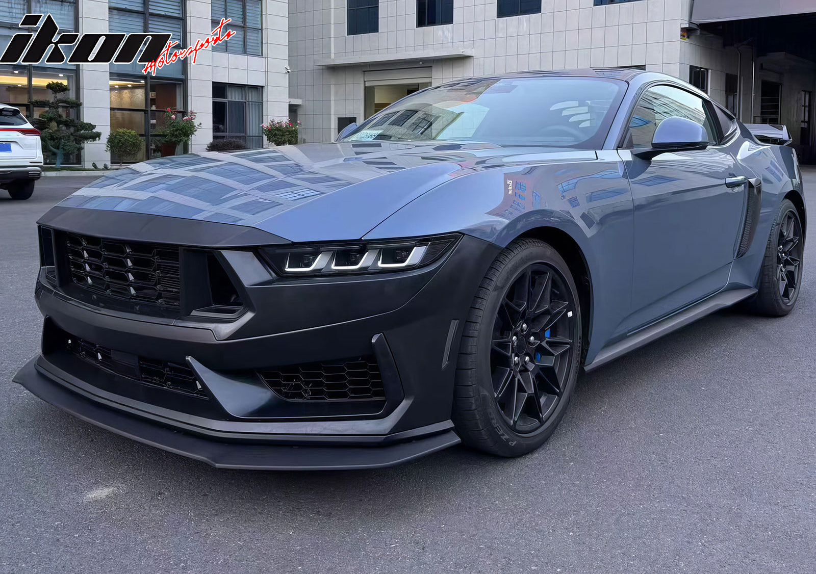 IKON MOTORSPORTS Front Upper Grille, Compatible with 2024-2026 Ford Mustang 7th Gen S650, Dark Horse Handling Package OE Style Unpainted Black ABS Plastic Replacement Front Bumper Grill 1PC