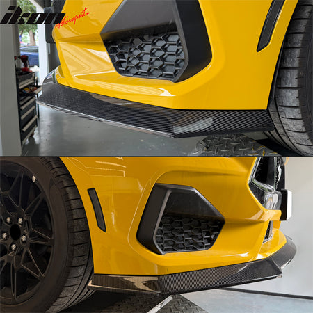 IKON MOTORSPORTS Front Bumper Lip, Compatible with 2024-2026 Ford Mustang Ecoboost & GT, Ikon Style Carbon Fiber Air Dam Chin Spoiler Protector Splitter