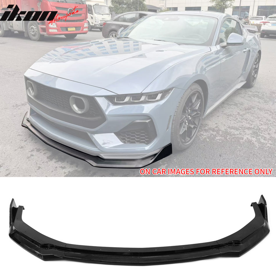 2024-2026 Ford Mustang Front Bumper Lip 3PC Gloss Black ABS Spoiler