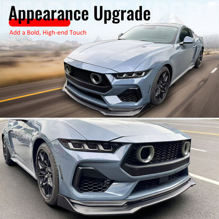 Fits 24-26 Ford Mustang Front Bumper Lip 3PC Spoiler Gloss Black Lower Splitter