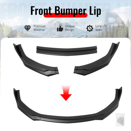 Fits 24-26 Ford Mustang Front Bumper Lip 3PC Spoiler Matte Black Lower Splitter
