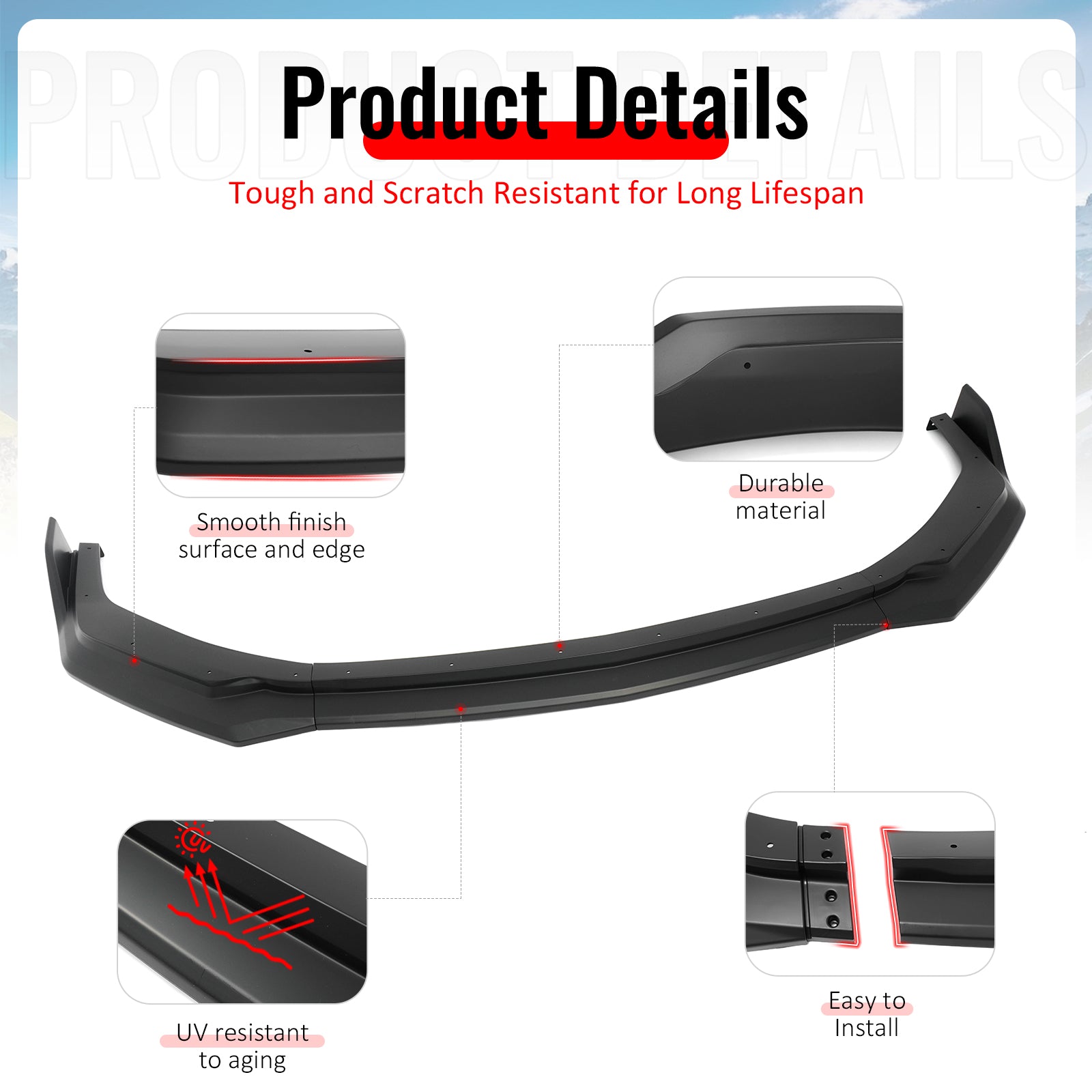 Fits 24-26 Ford Mustang Front Bumper Lip 3PC Spoiler Matte Black Lower Splitter