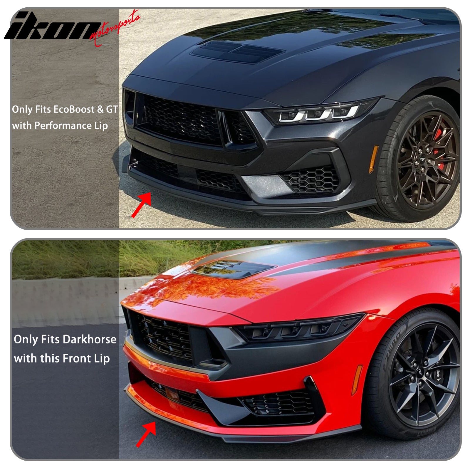 Fits 24-26 Ford Mustang Front Bumper Lip 5PC Spoiler Gloss Black Lower Splitter