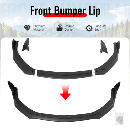 Fits 24-26 Ford Mustang Front Bumper Lip 5PC Spoiler Matte Black Lower Splitter