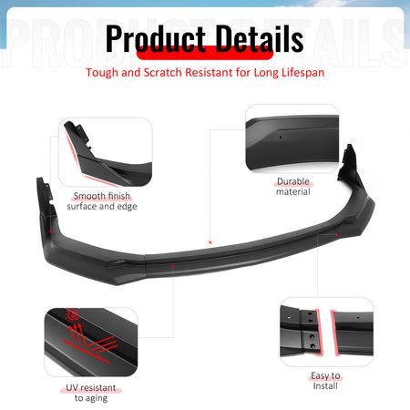 Fits 24-26 Ford Mustang Front Bumper Lip 5PC Spoiler Matte Black Lower Splitter