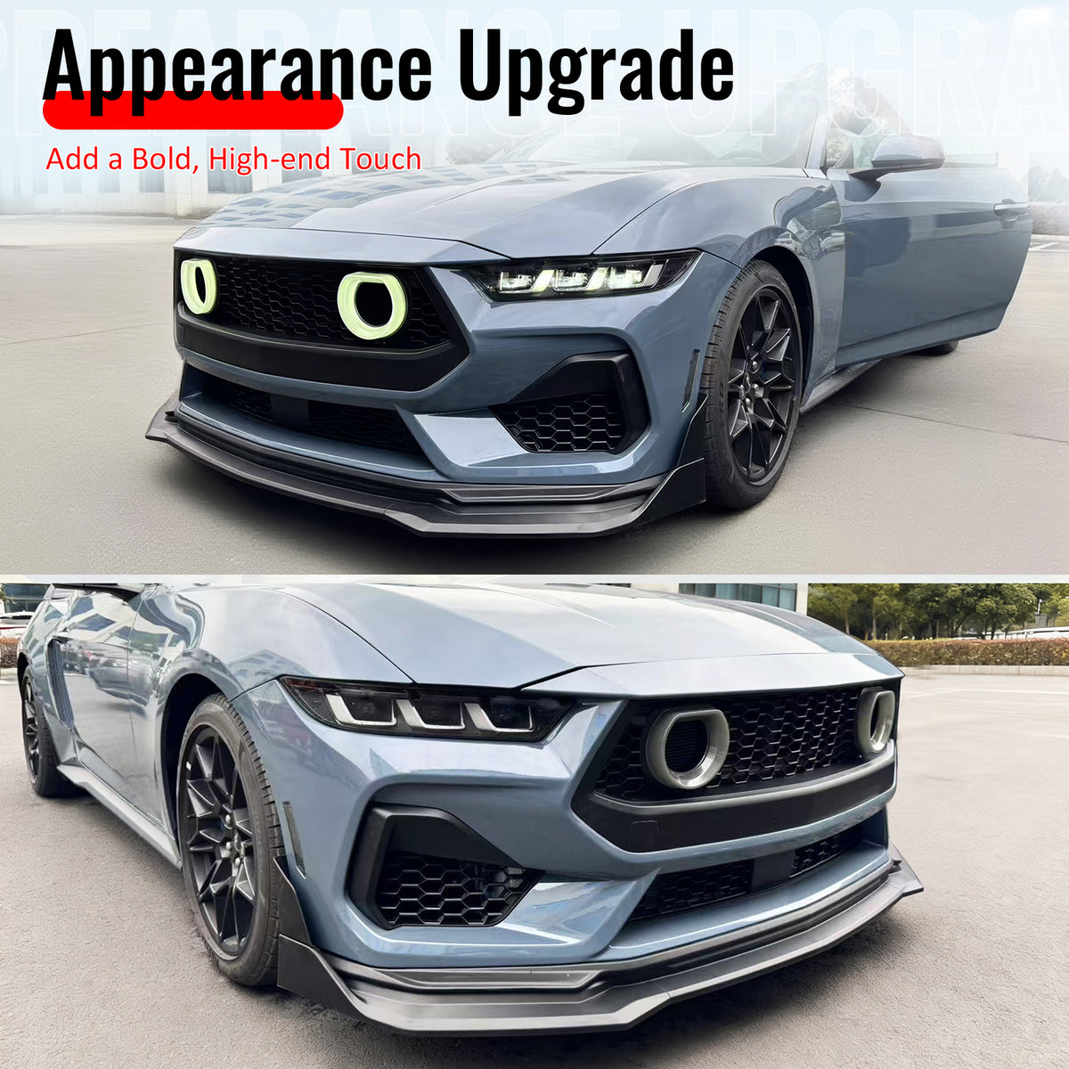 Fits 24-26 Ford Mustang Front Bumper Lip 5PC Spoiler Matte Black Lower Splitter