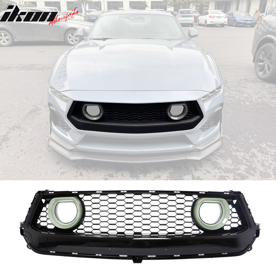 2024-2026 Ford Mustang Front Upper LED Grille Gloss Black ABS V1 Style