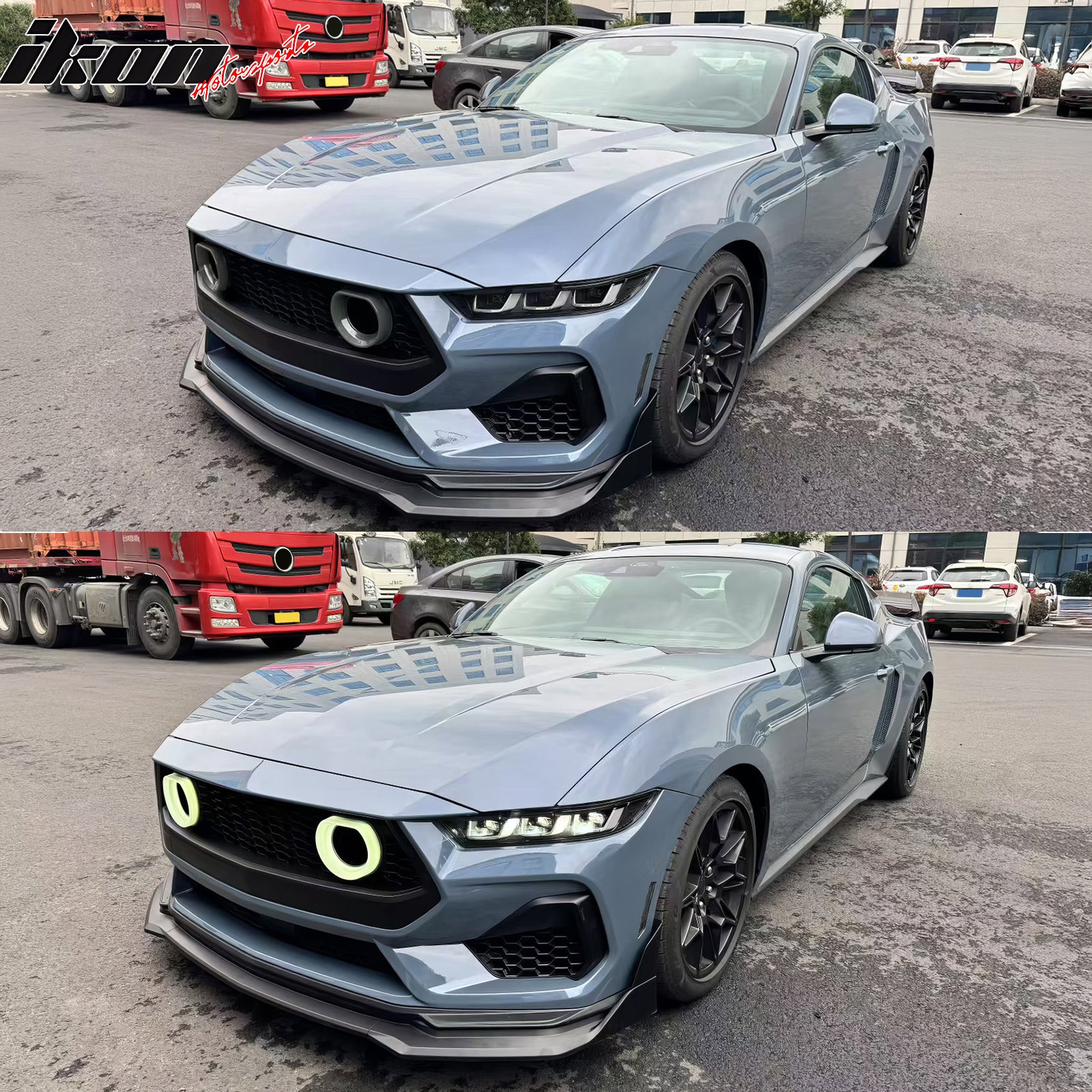 Fits 24-26 Ford Mustang Front Upper LED Grille Gloss Black ABS