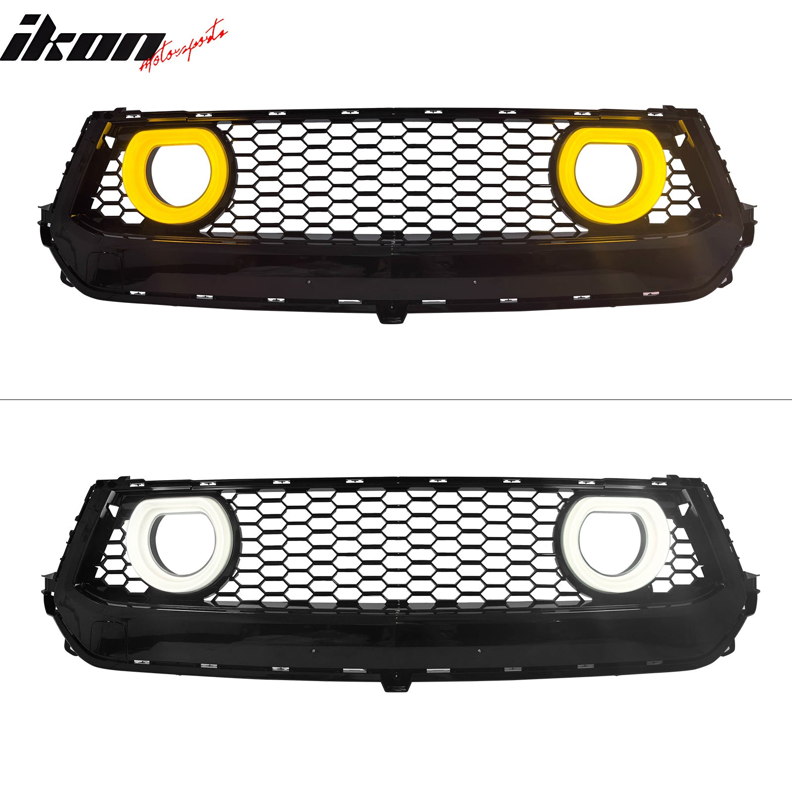 Fits 24-26 Ford Mustang Front Upper LED Grille Gloss Black ABS Assembly V1 Style