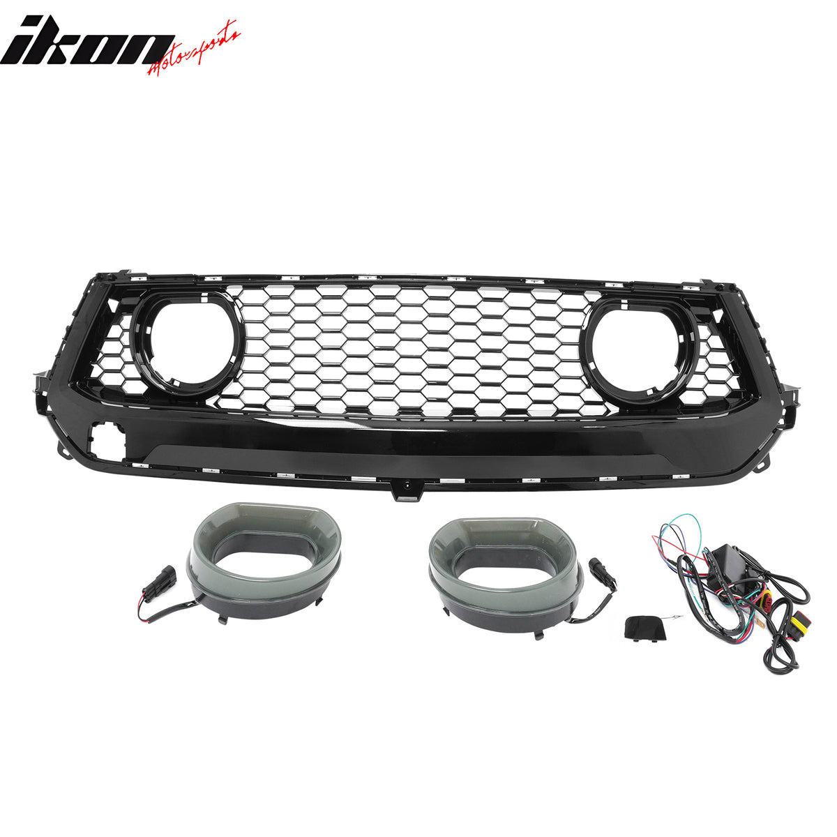 Fits 24-26 Ford Mustang Front Upper LED Grille Gloss Black ABS Assembly V1 Style