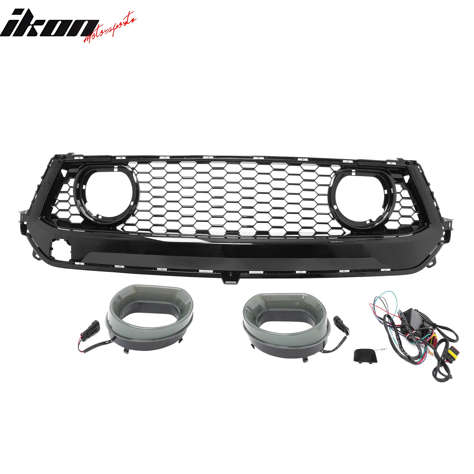 Fits 24-26 Ford Mustang Front Upper LED Grille Gloss Black ABS Assembly V1 Style