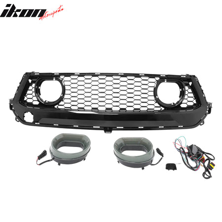 Fits 24-26 Ford Mustang Front Upper LED Grille Gloss Black ABS Assembly V1 Style