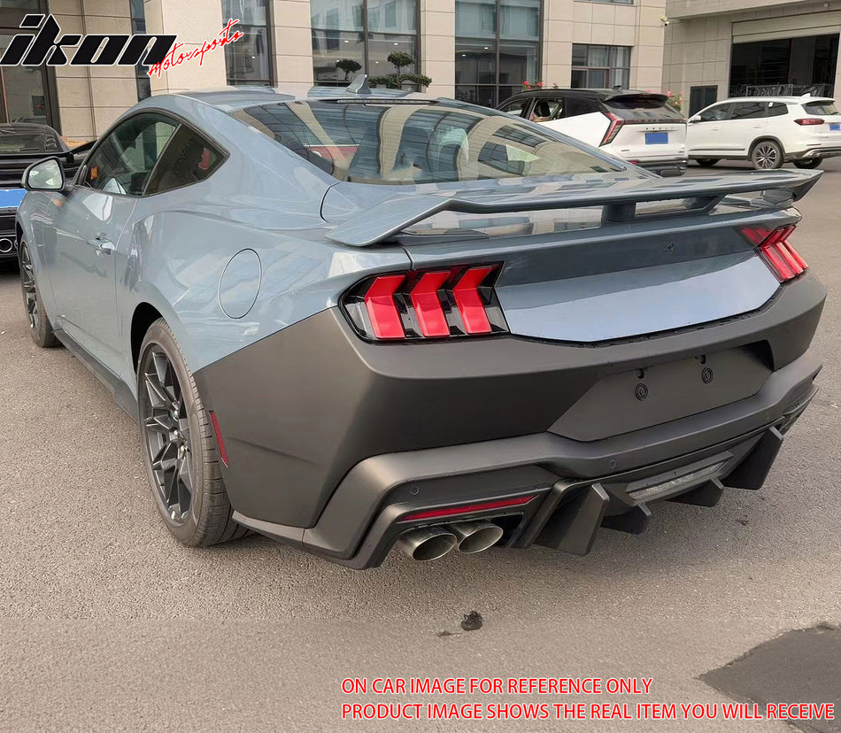 IKON MOTORSPORTS Rear Diffuser, Compatible with 2024-2026 Ford Mustang All Models Except GTD, Rock Style Gloss Black PP Rear Bumper Valance Spoiler Air Dam Chin Splitter Molding 4PCS