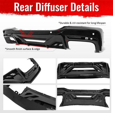Fits 24-26 Mustang Dark Horse Rear Bumper Diffuser OE Style Gloss Black Spoiler