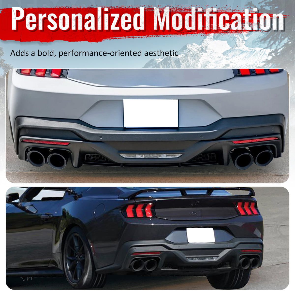 Fits 24-26 Mustang Dark Horse Rear Bumper Diffuser OE Style Gloss Black Spoiler