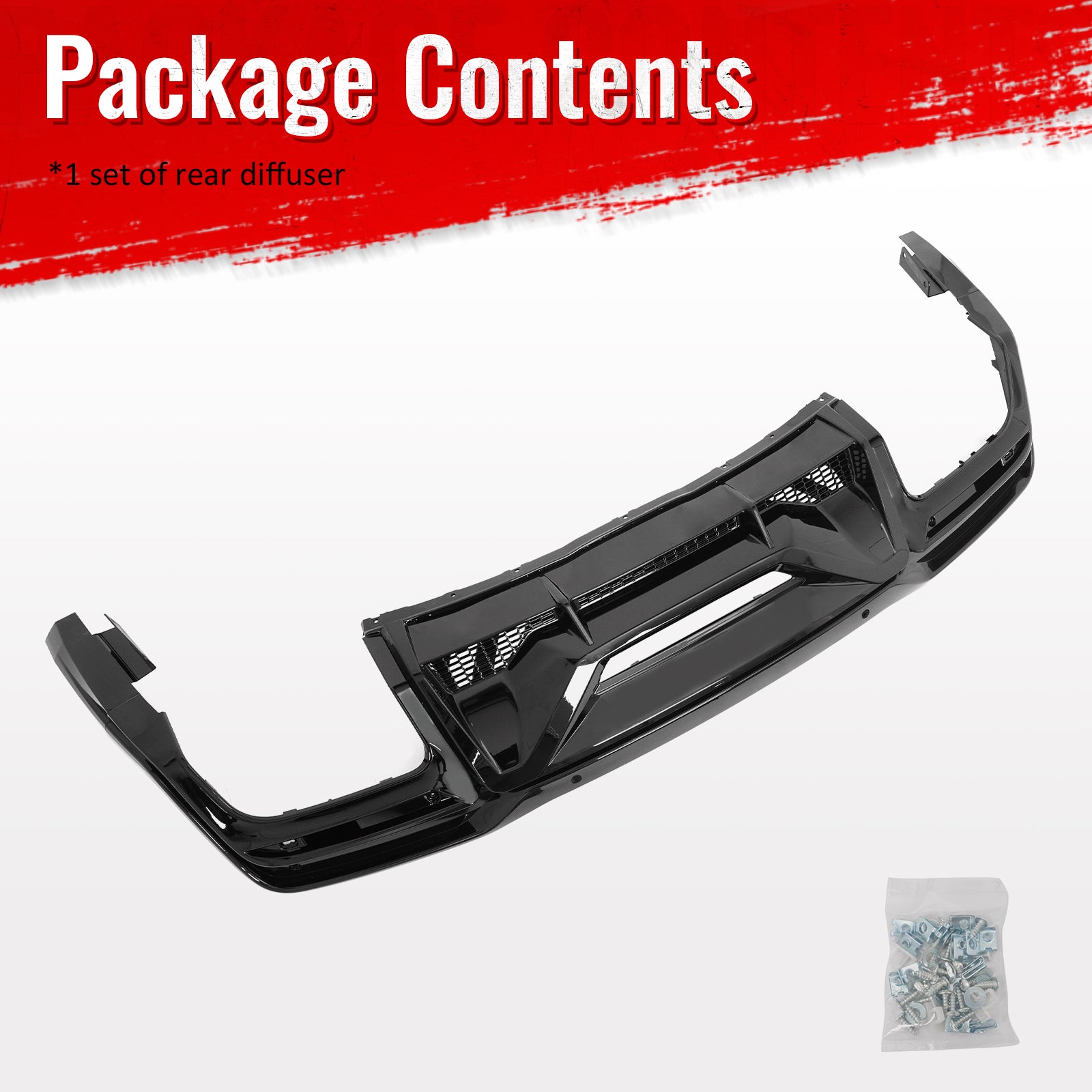 Fits 24-26 Mustang Dark Horse Rear Bumper Diffuser OE Style Gloss Black Spoiler