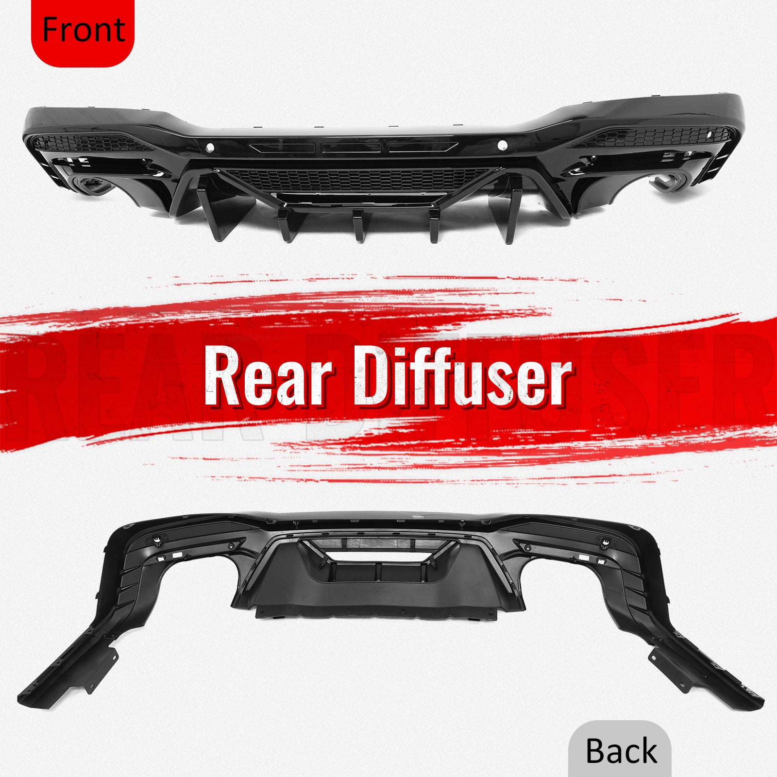 Fits 24-26 Ford Mustang V6/GT Rear Bumper Diffuser Speed Style Gloss Black Lip