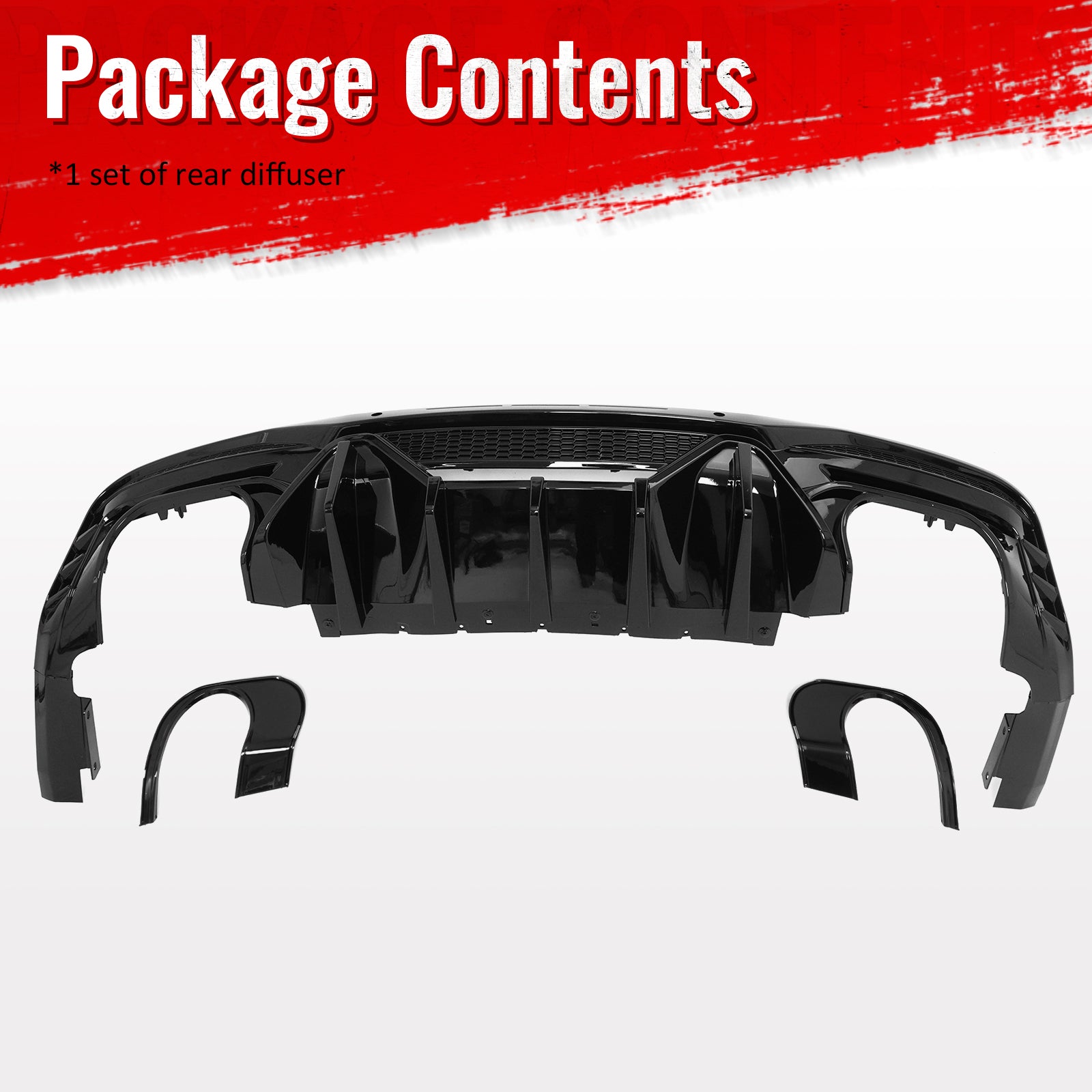 Fits 24-26 Ford Mustang V6/GT Rear Bumper Diffuser Speed Style Gloss Black Lip