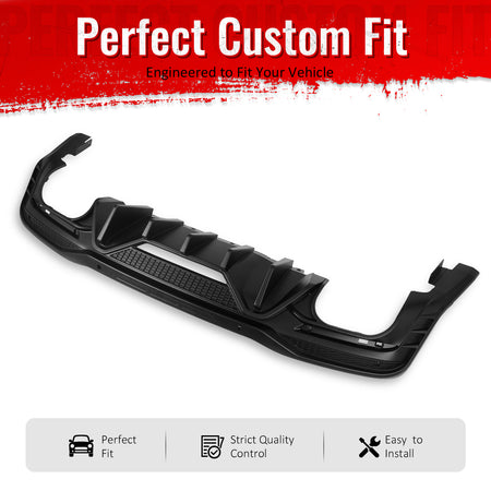 IKON MOTORSPORTS Rear Diffuser, Compatible with 2024-2026 Ford Mustang V6/GT, Speed Style Matte Black PP Polypropylene Shark Fin Rear Bumper Valance Spoiler, Air Dam Chin Splitter Molding 1PC