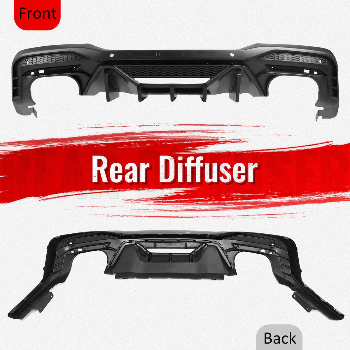 Fits 24-26 Ford Mustang V6/GT Rear Bumper Diffuser Speed Style Matte Black Lip