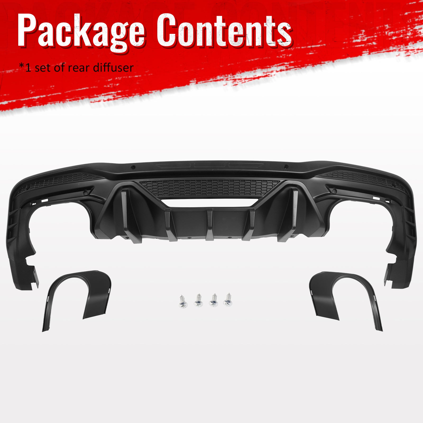 Fits 24-26 Ford Mustang V6/GT Rear Bumper Diffuser Speed Style Matte Black Lip