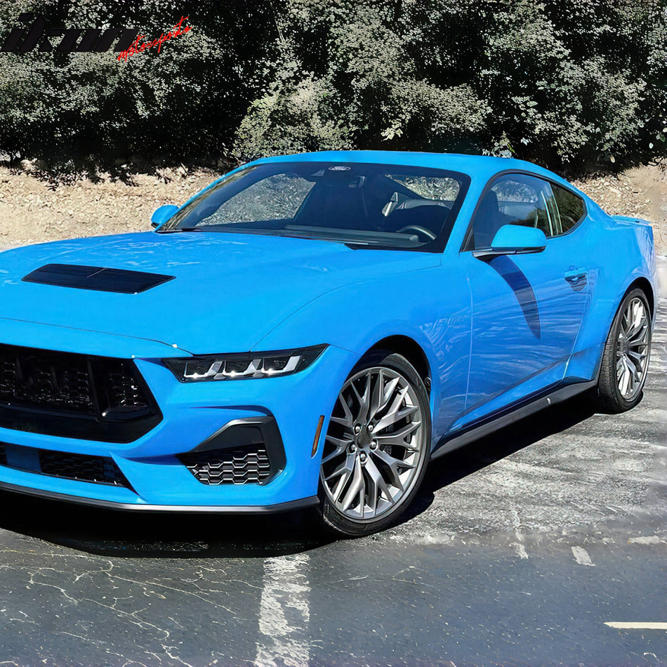 IKON MOTORSPORTS, Side Skirts Diffuser Compatible with 2024-2026 Ford Mustang, OE Factory Style CF Real Carbon Fiber Overlay Rocker Panel Splitter Side Underbody Spoiler 2PCS