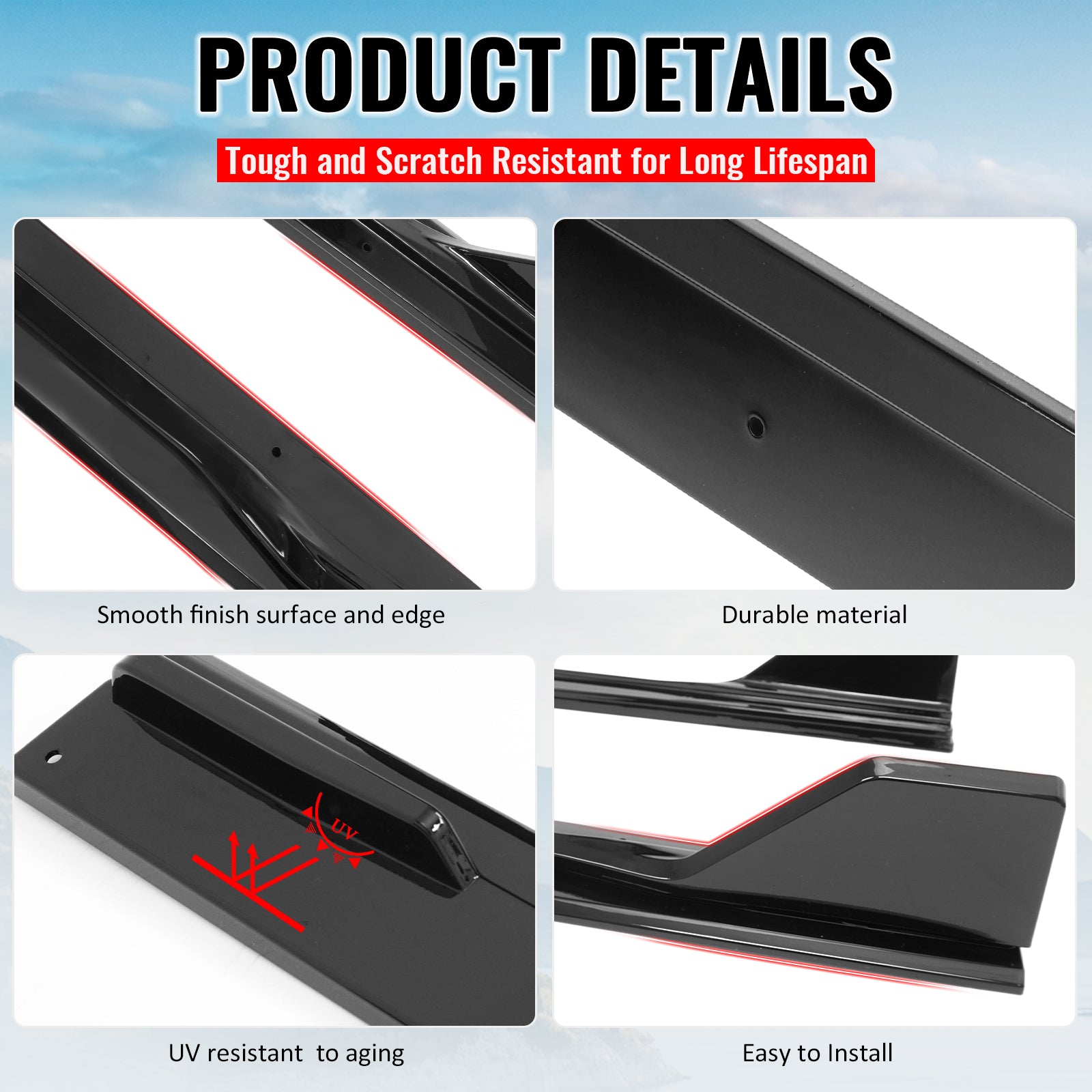For 24-26 Ford Mustang Side Skirts GT500 Style Rocker Panel Gloss Black Splitter