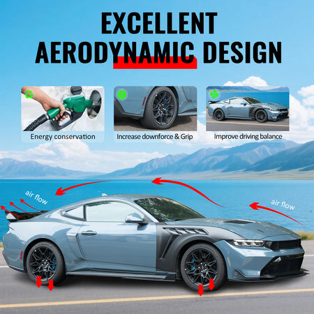 For 24-26 Ford Mustang Side Skirts GT500 Style Rocker Panel Gloss Black Splitter