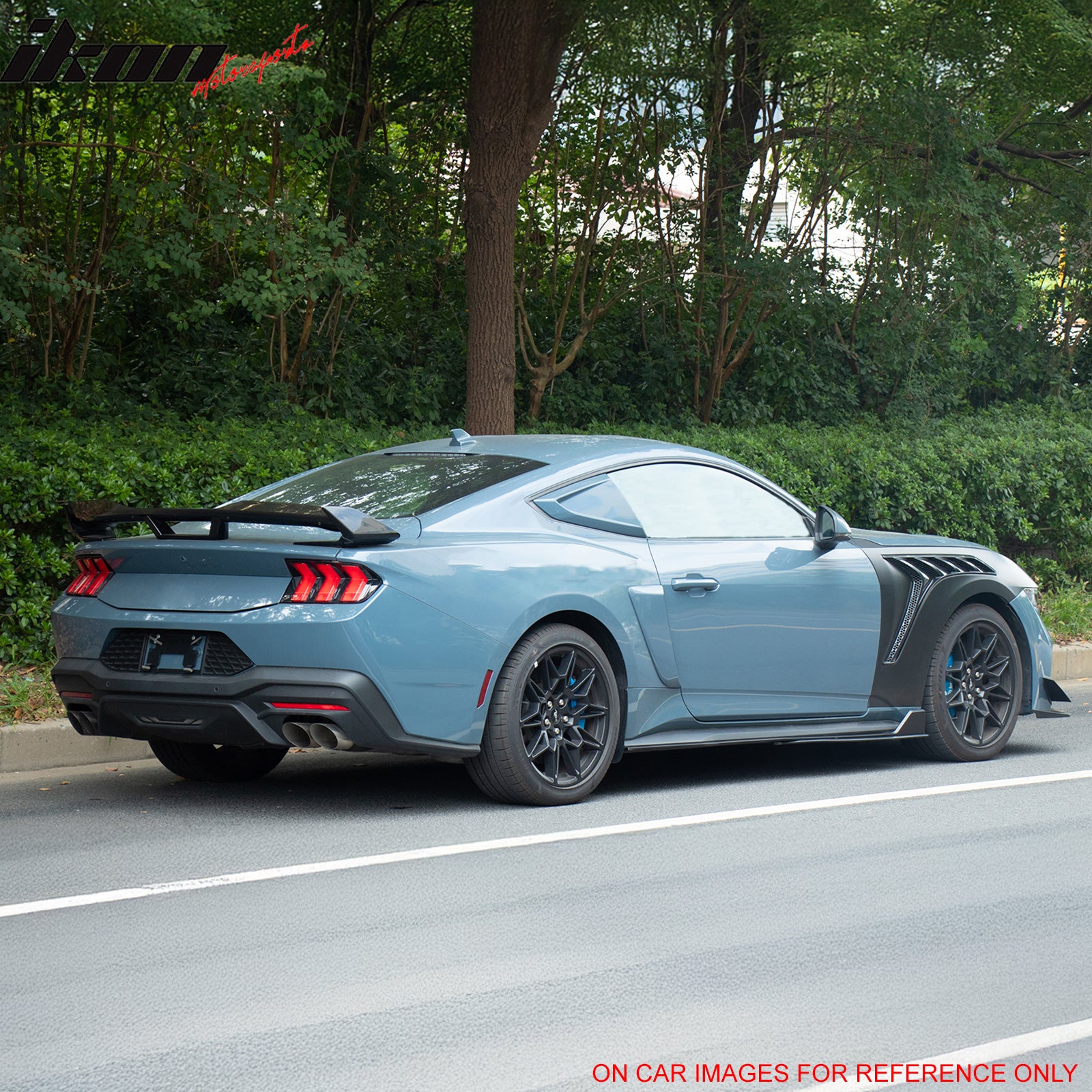 For 24-26 Ford Mustang Side Skirts GT500 Style Rocker Panel Gloss Black Splitter