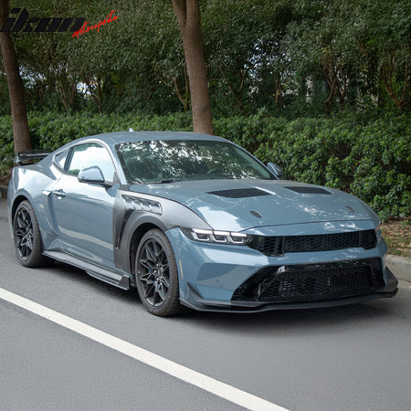 IKON MOTORSPORTS, Side Skirts Extension Compatible with 2024-2026 Ford Mustang Dark Horse/EcoBoost/GT, GT500 Style ABS Plastic Matte Black Rocker Panel Splitter Side Underbody Spoiler