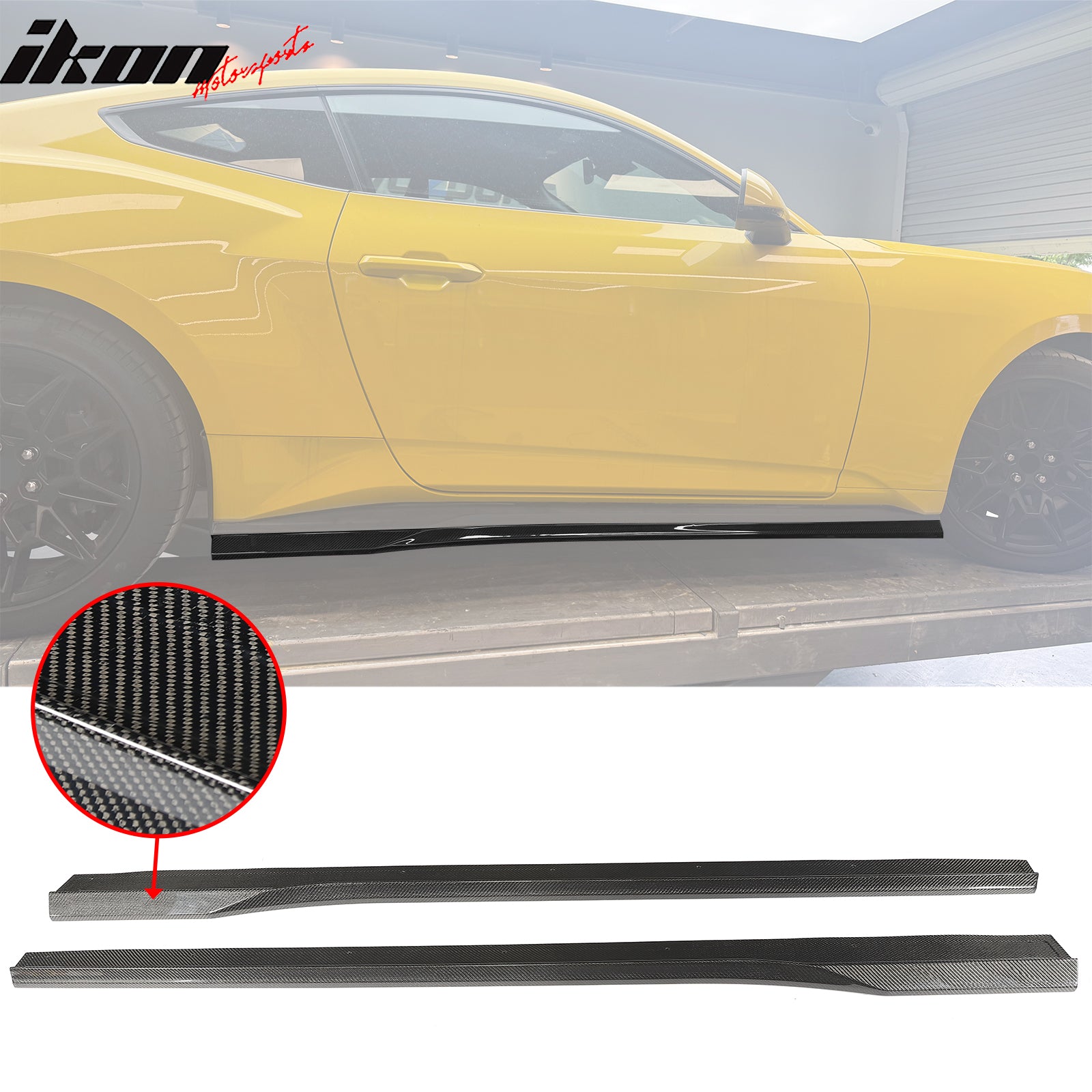 Fits 24-26 Ford Mustang R Style Carbon Fiber Side Skirts Extension
